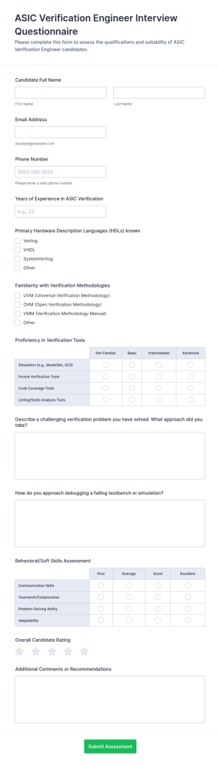 ASIC Verification Engineer Interview Questionnaire Form Template
