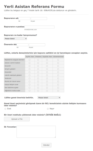Asistan Referans Form Şablonu