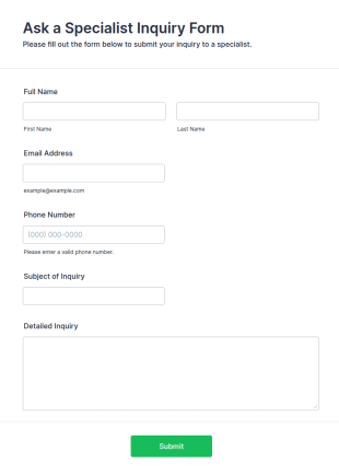 Ask A Specialist Inquiry Form Template