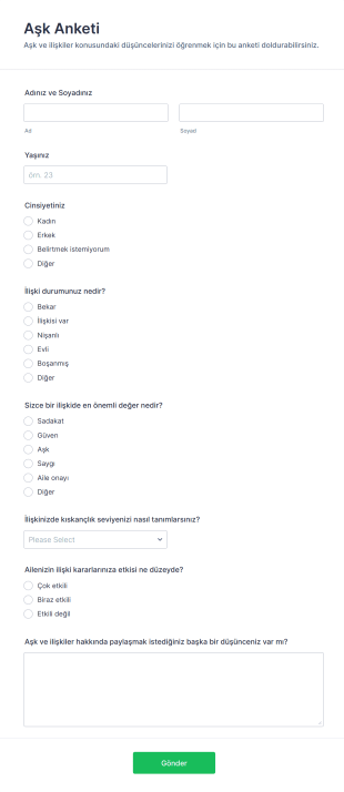 Aşk Anketi Form Template