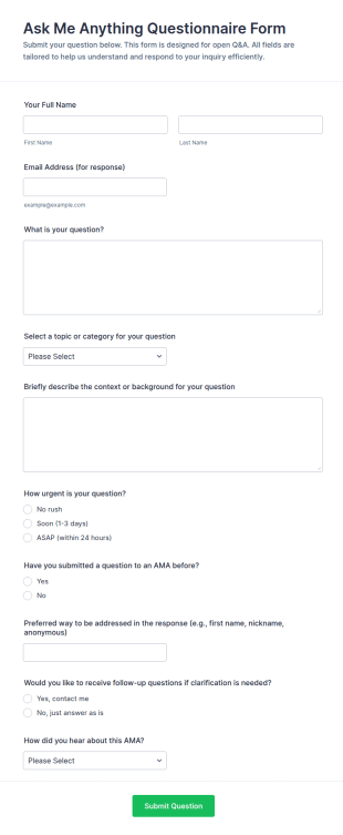 Ask Me Anything Questionnaire Form Template