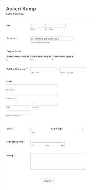 Askeri Kamp Bilgi Giriş Form Şablonu