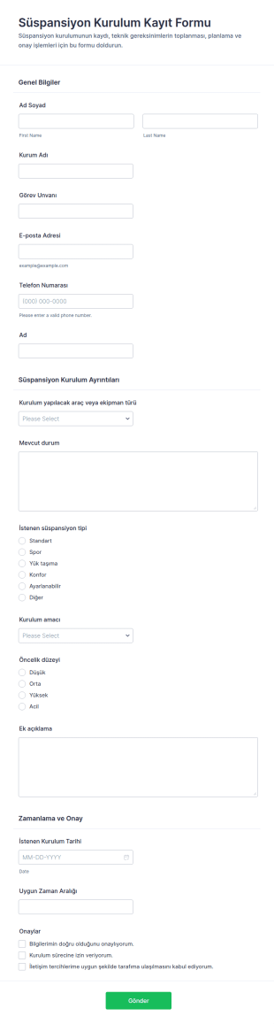 Askıya Alma Kurulum Kayıt Form Şablonu