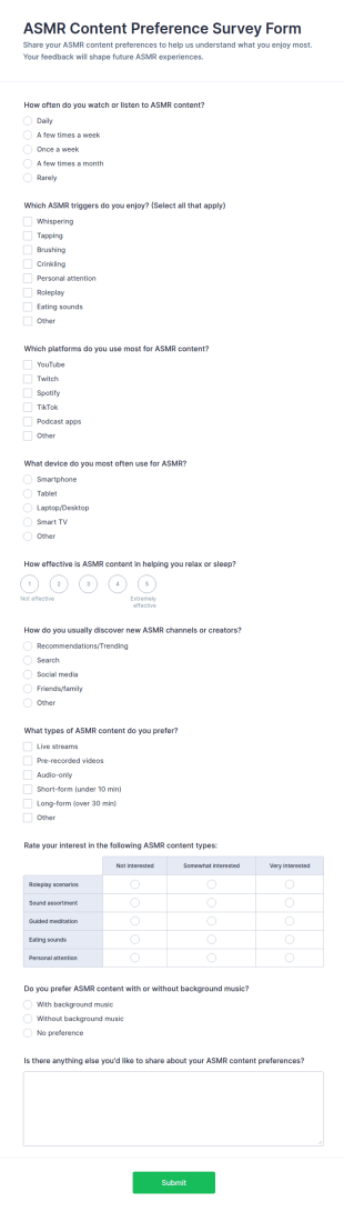 ASMR Content Preference Survey Form Template