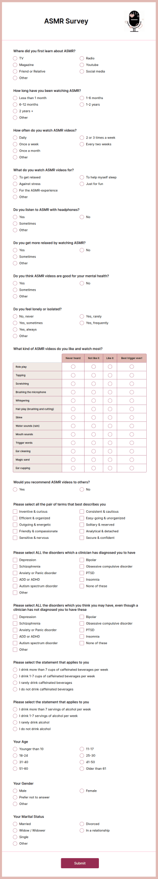 ASMR Survey Form Template