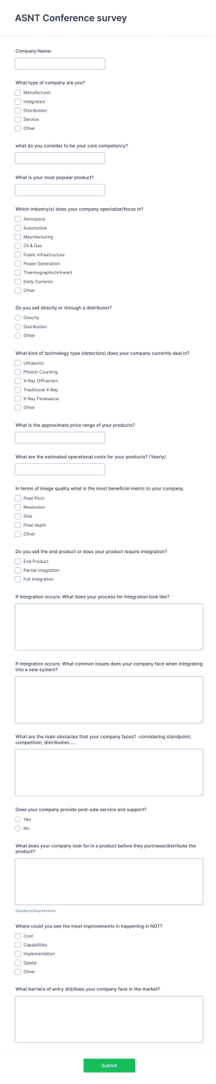 Company Profile And Market Insights Survey Form Template