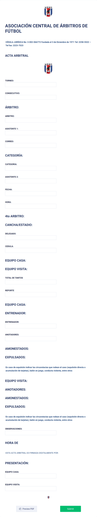 Asociación Central De Árbitros De Fútbol Form Template