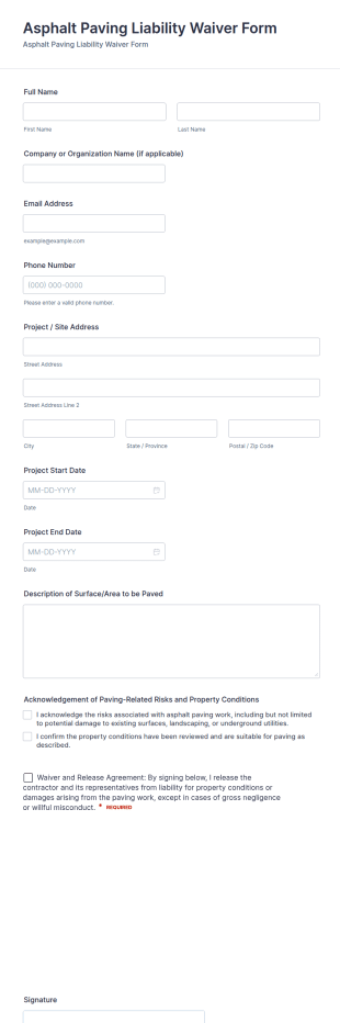 Asphalt Paving Liability Waiver Form Template
