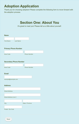 ASR Adoption Application Form Template