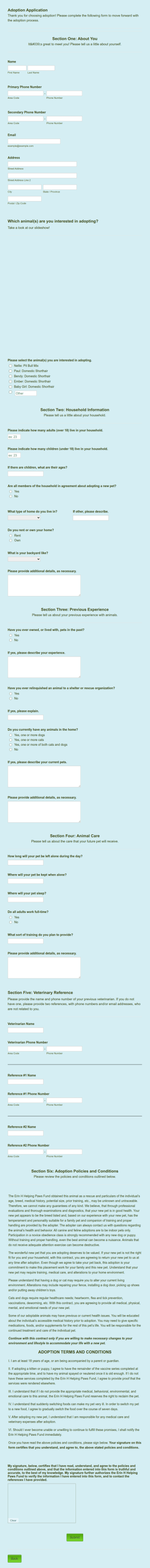 ASR Adoption Application Form Template