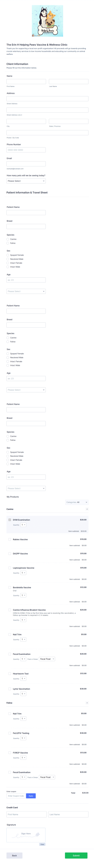 Veterinary Clinic Travel Sheet Form Template