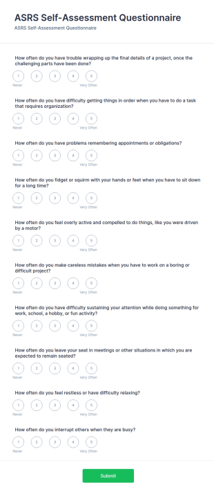 ASRS Self Assessment Questionnaire Form Template