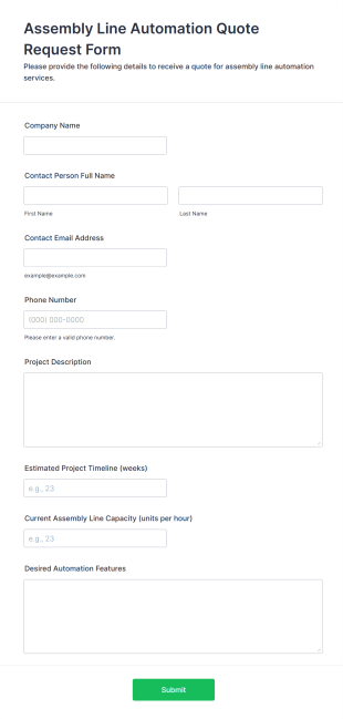 Assembly Line Automation Quote Request Form Template
