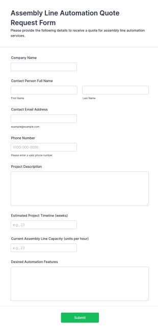 Assembly Line Automation Quote Request Form Template