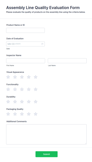 Assembly Line Quality Evaluation Form Template