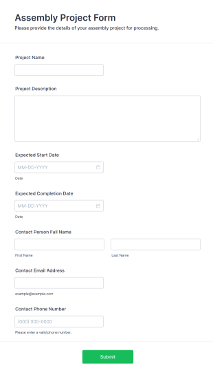Assembly Project Form Form Template