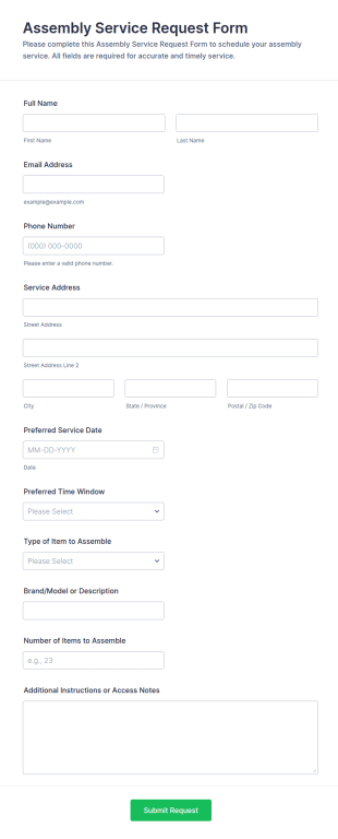 Assembly Service Request Form Template