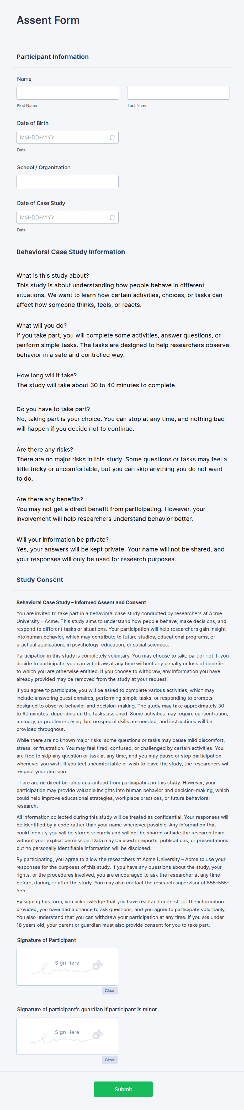 Assent Form Template | Jotform