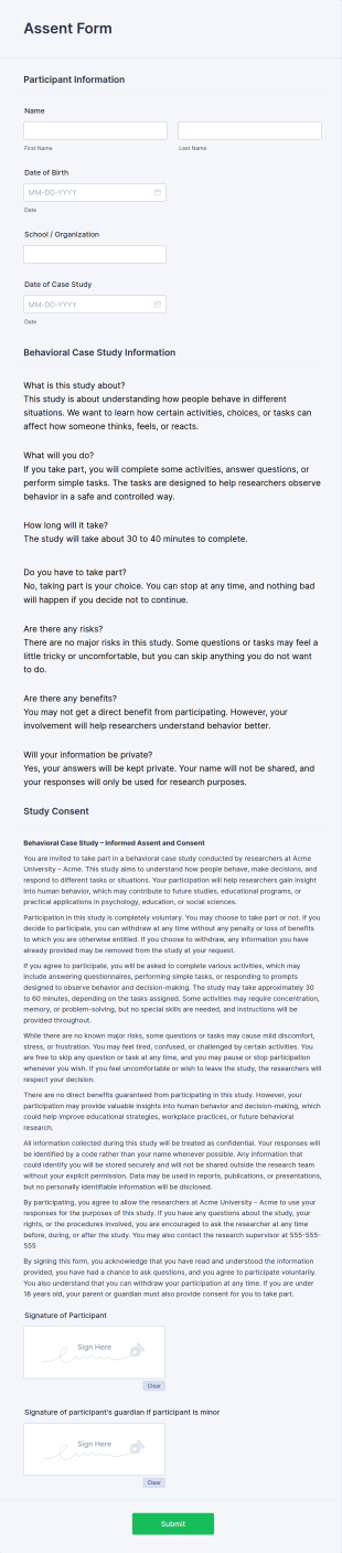 Assent Form Template