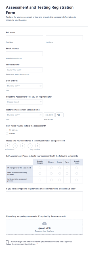 Assessment And Testing Registration Form Template