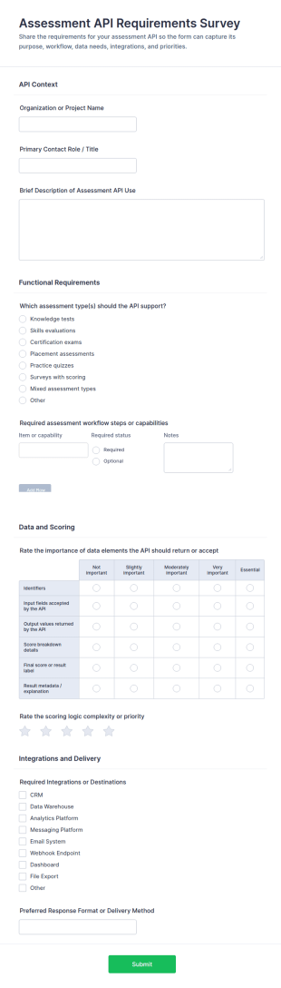 Assessment API Requirements Survey Form Template