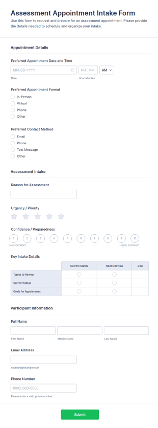 Assessment Appointment Intake Form Template