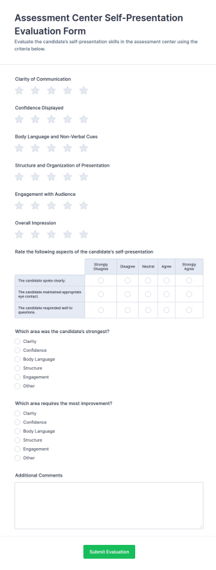 Assessment Center Self Presentation Evaluation Form Template