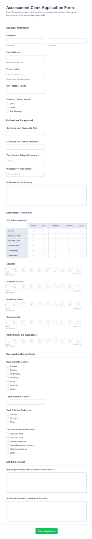 Assessment Clerk Application Form Template