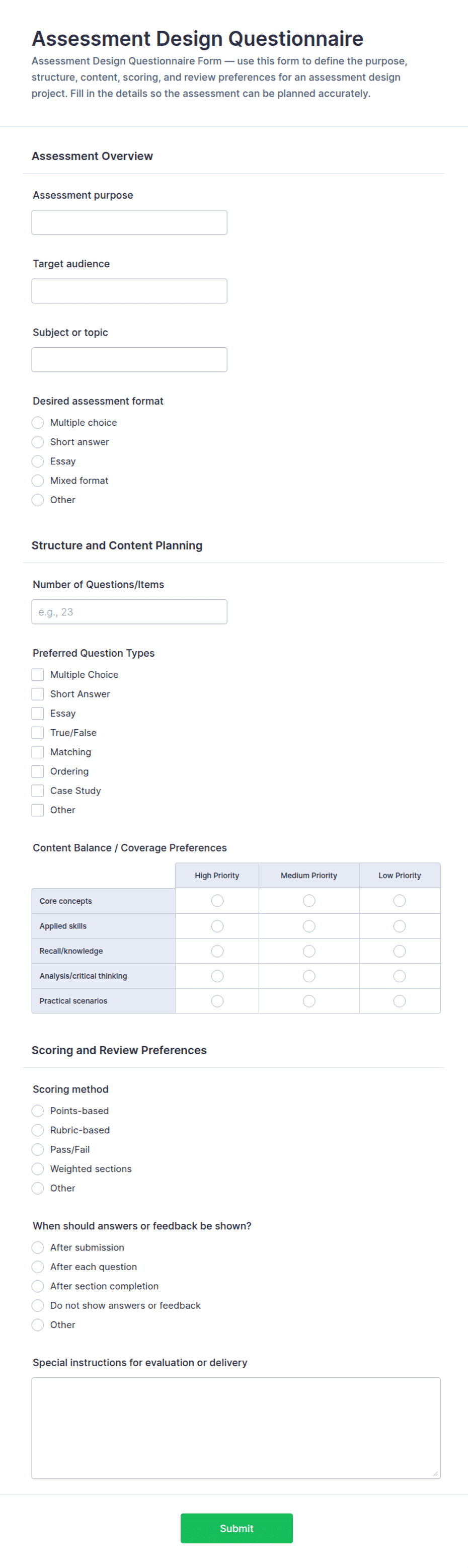 Contract Form Template.pdf Assessment Design Questionnaire Form Template | Jotform