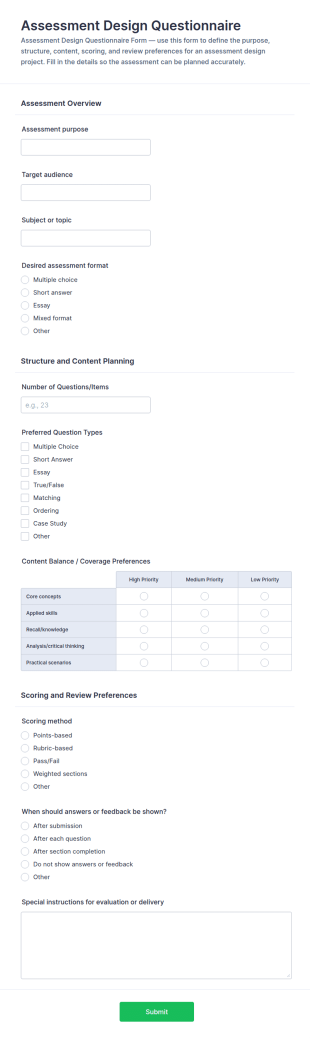 Assessment Design Questionnaire Form Template