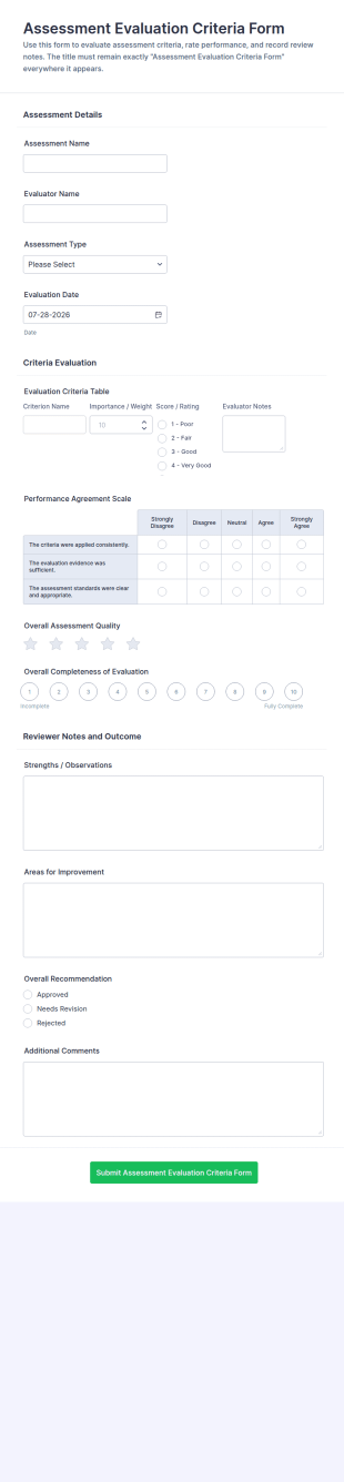 Assessment Evaluation Criteria Form Template