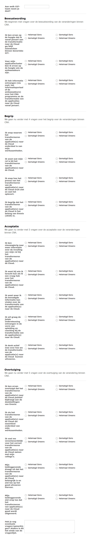 Beoordelingsformulier Van Gereedheid Voor Verandering