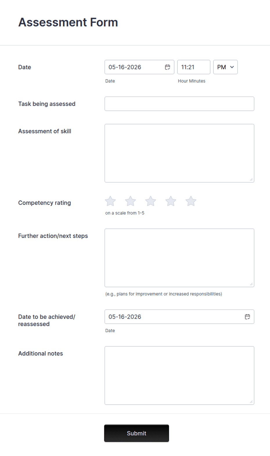 Assessment File Example Assessment Form Template | Jotform