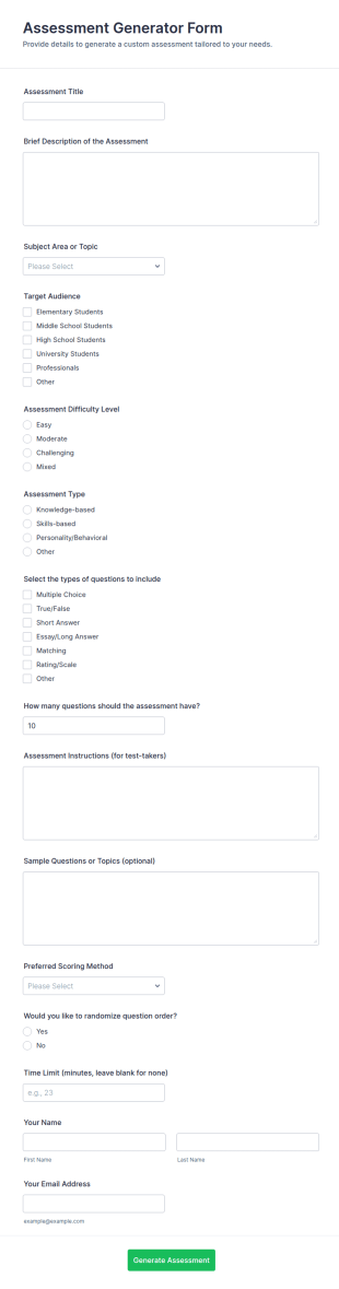 Assessment Generator Form Template