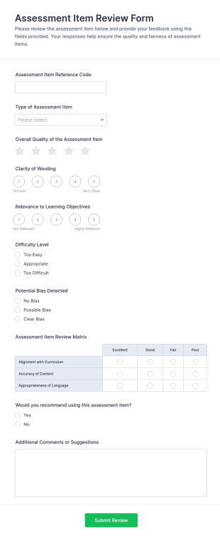 Assessment Item Review Form Template