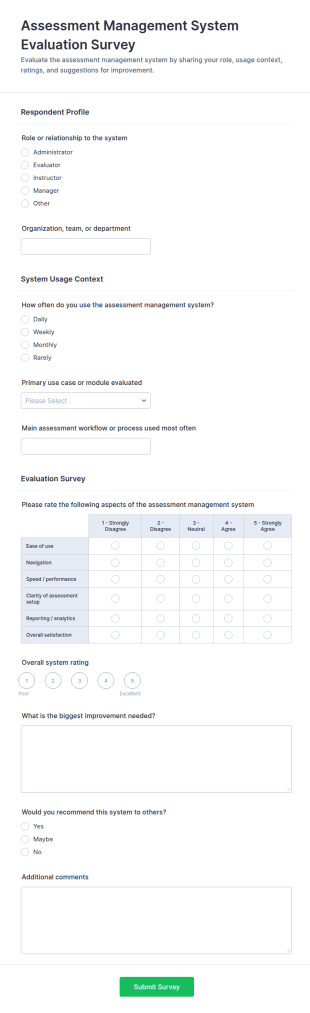 Assessment Management System Evaluation Survey Form Template