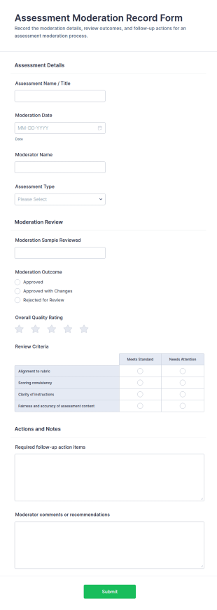 Assessment Moderation Record Form Template