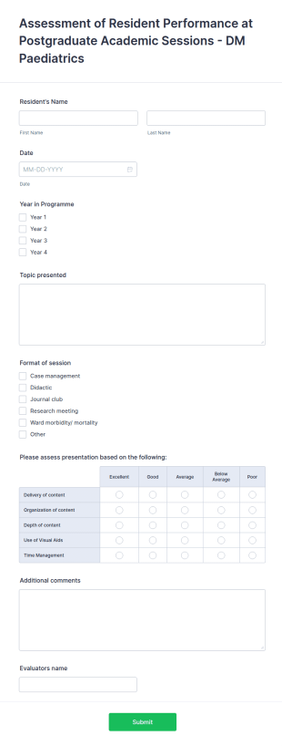 Postgraduate Presentation Evaluation Form Template