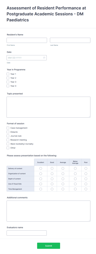 Postgraduate Presentation Evaluation Form Template