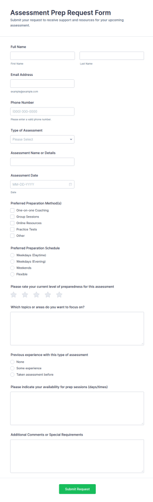 Assessment Prep Request Form Template