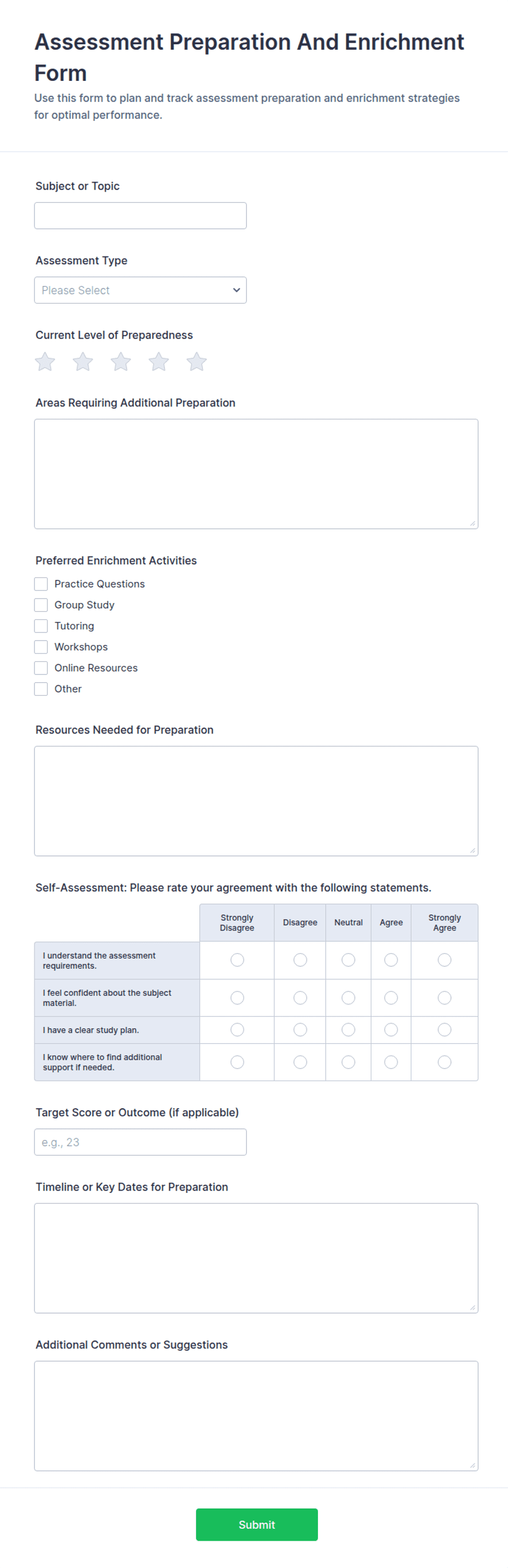 Assessment Preparation And Enrichment Form Template | Jotform