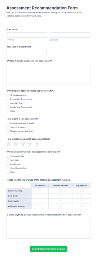 Assessment Recommendation Form Template