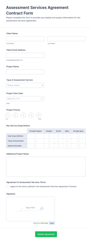 Assessment Services Agreement Form Template