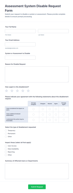 Assessment System Disable Request Form Template