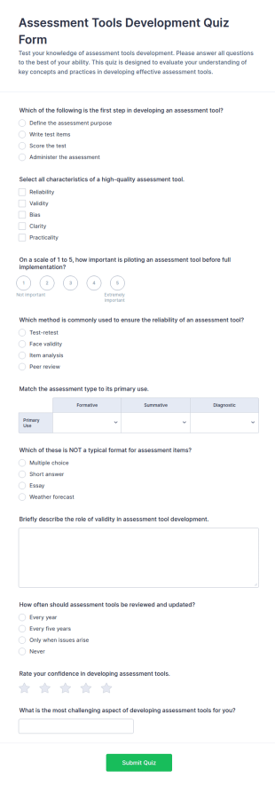 Assessment Tools Development Quiz Form Template
