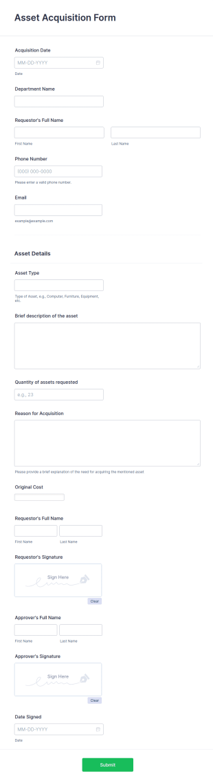 Asset Acquisition Form Template