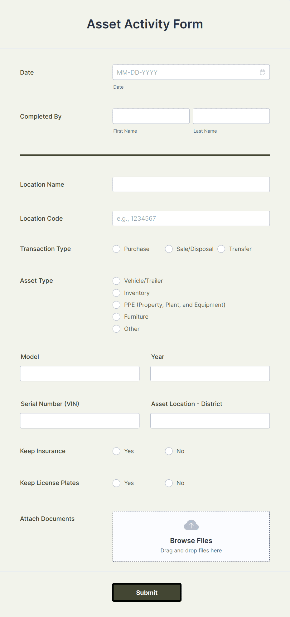Asset Activity Form Template | Jotform