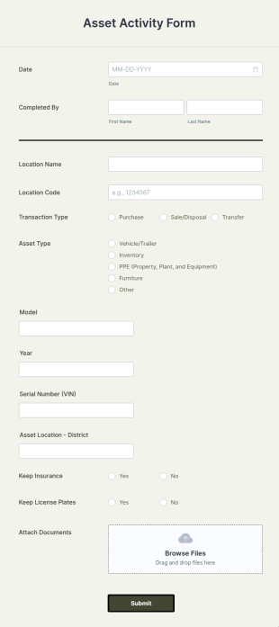 Asset Activity Form Template