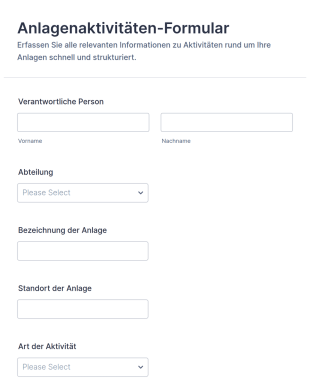 Asset Aktivitäten Formular