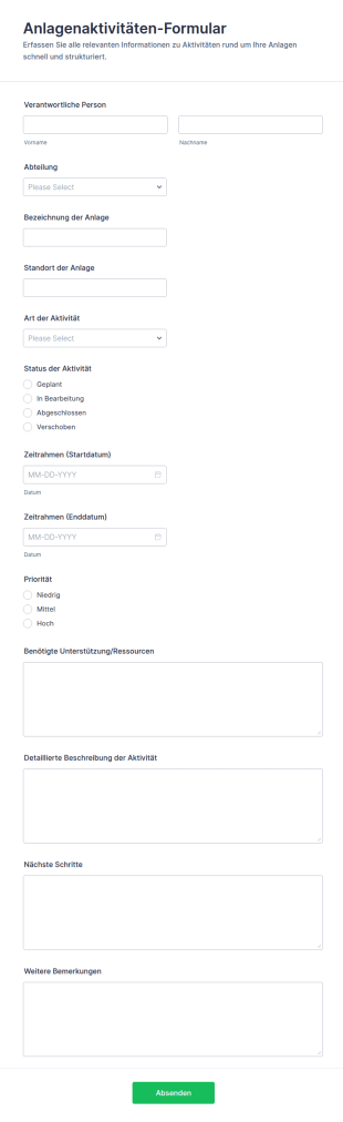 Asset Aktivitäten Formular